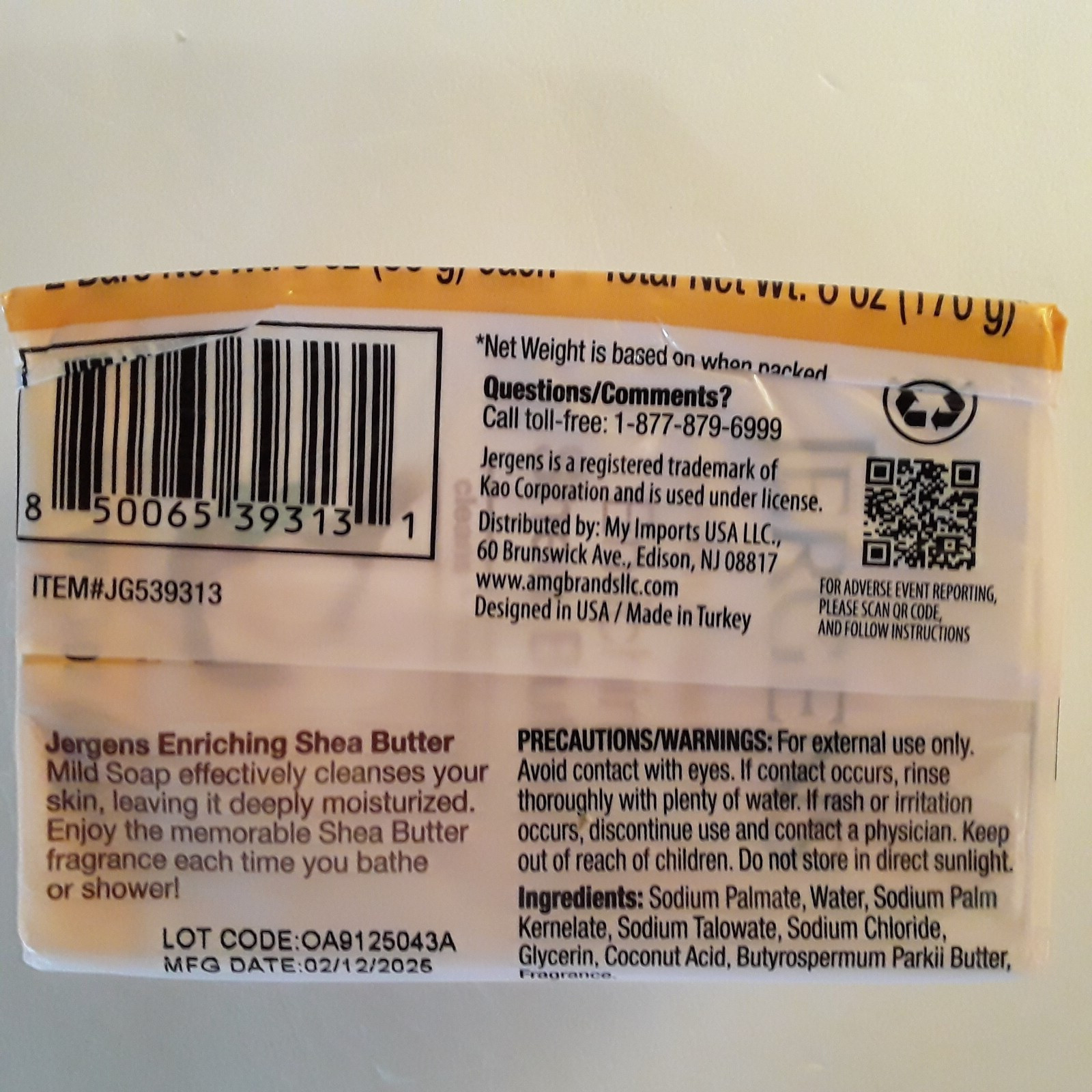 Lot of 3 , Jergens Mild Soap- Enriching Shea Butter. 2 Bars in Each Package