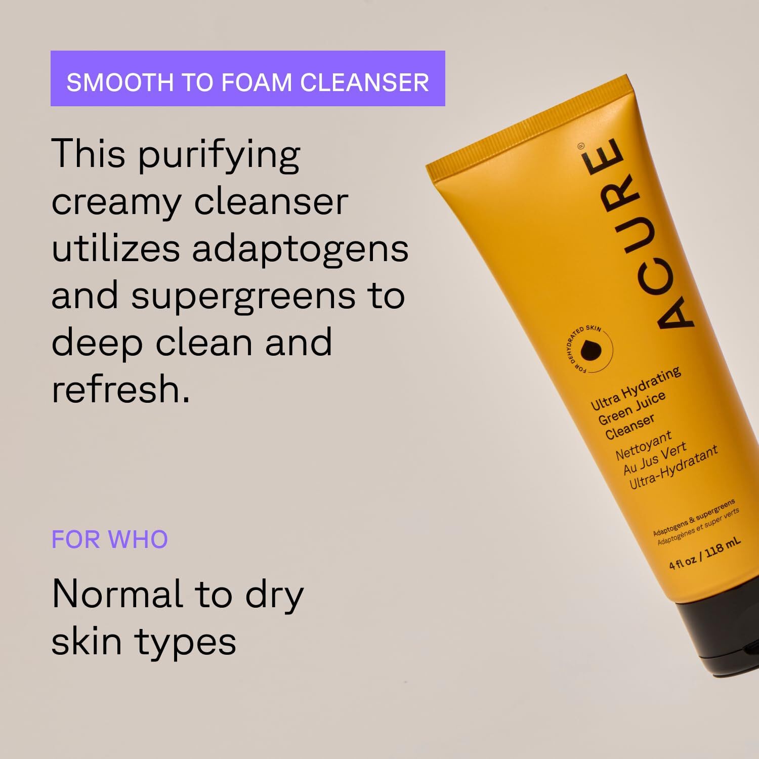 2x Acure Ultra Hydrating Green Juice Face Cleanser – Superfood Cleanser, Green F