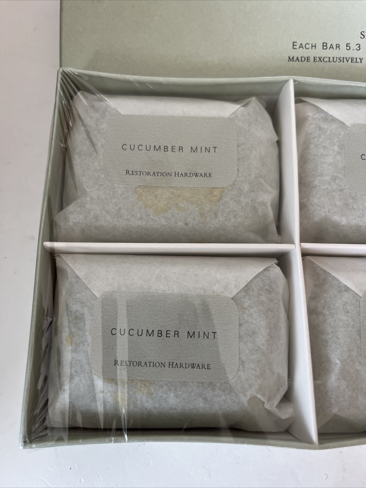 Restoration Hardware Cucumber Mint Set Bars 6x 5.3 Oz NOS