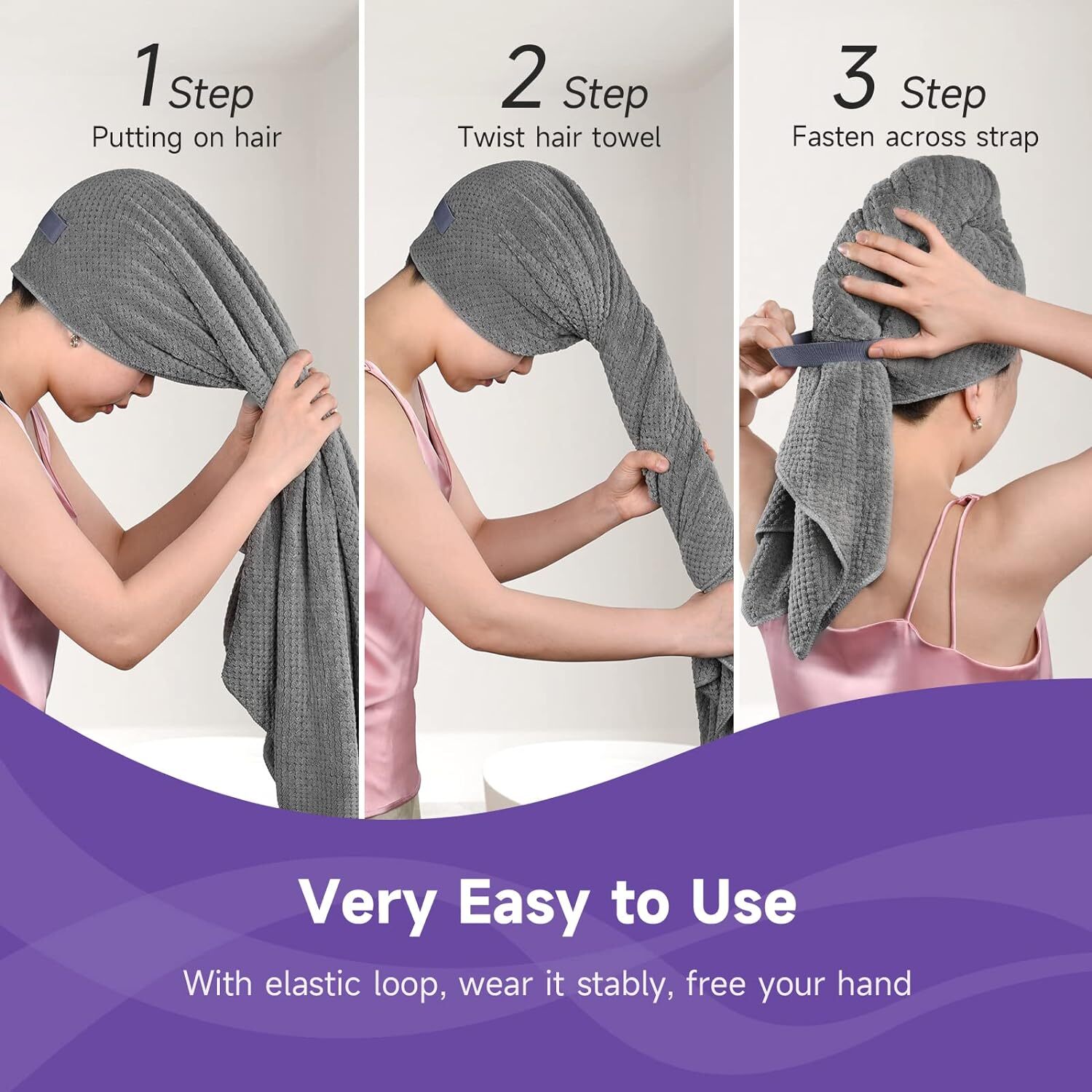 Extra Large Microfiber Hair Towel for Women Long, x-large (40″ x 30″), Grey