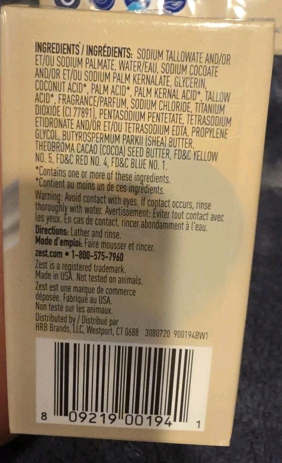Lot Of 4 Zest Cocoa Butter & Shea Bar Soap, for All Skin Types, 3.2oz, 4 Bars