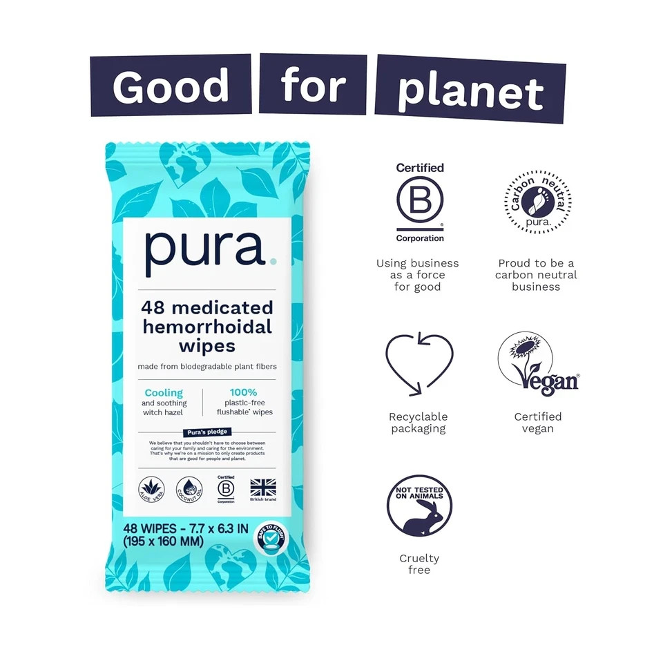 XL Flushable Hemorrhoid Wipes, 2 Packs of 48 (96 Wipes), Extra Large Medicate…