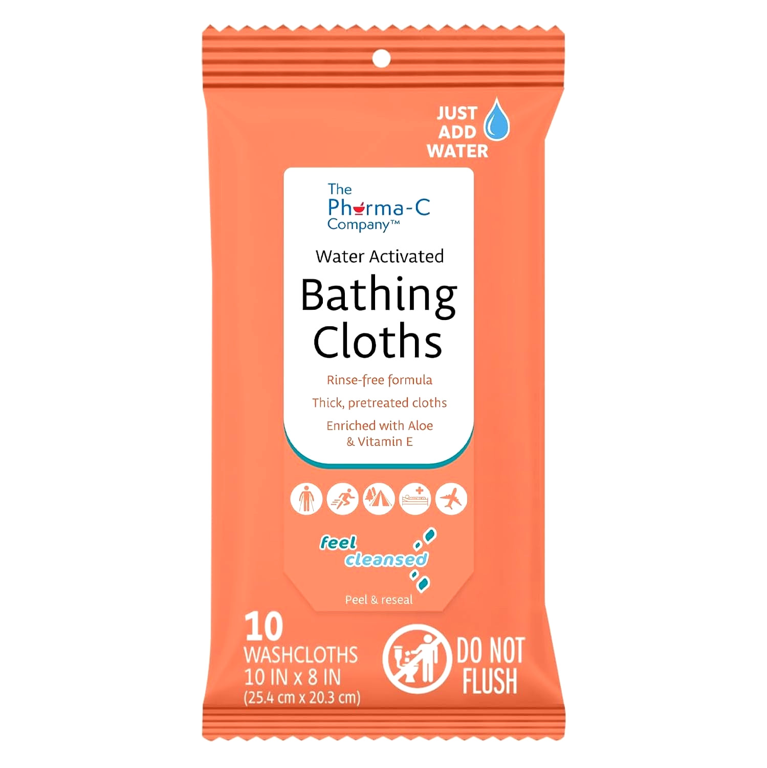 The Pharma-C Co. Water-Activated Bathing Cloths Rinse Free Formula Thick 10 x 8