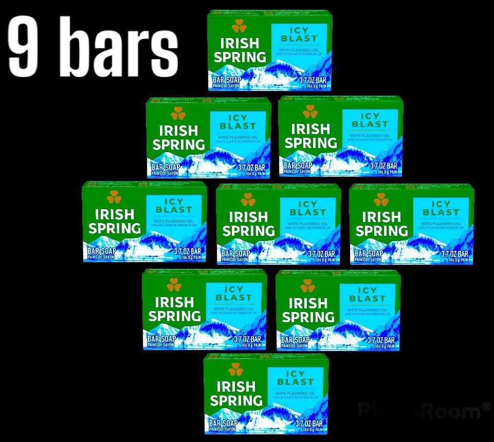 9 Irish Spring Icy Blast Deodorant Bar Soap:(3pk x 3),12hr Fresh, w Flaxseed Oil