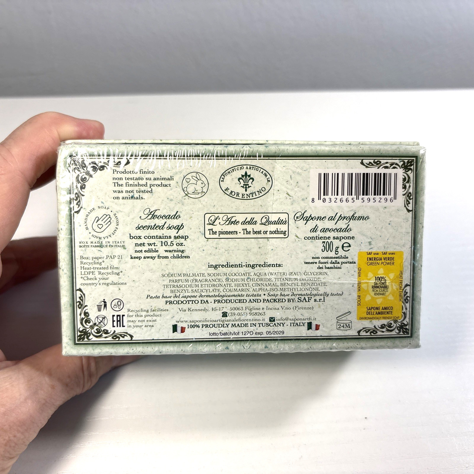 Avocado Moisturizing Soap Large 10.5 oz. Bar, Made In ITALY, SEALED – NEW IN BOX