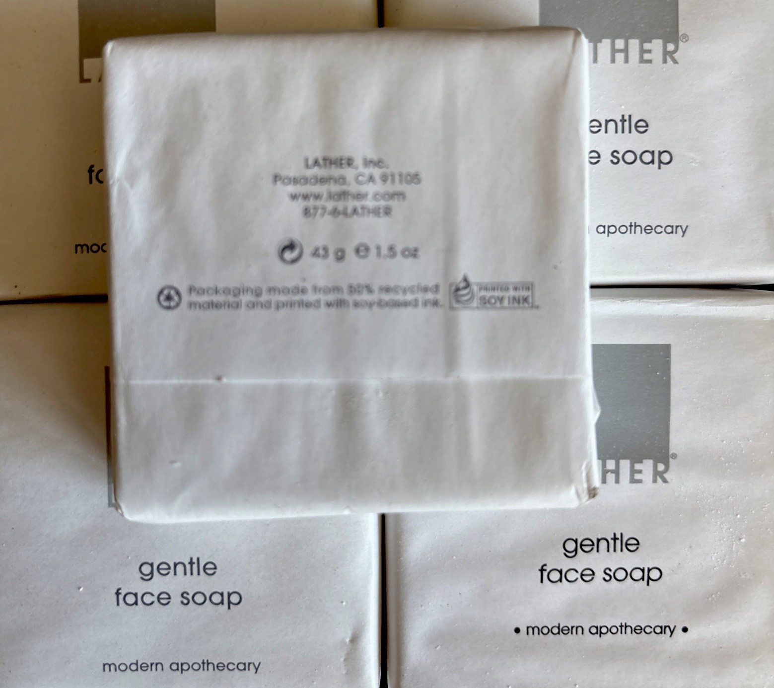 LATHER gentle face Soap 5 pack each 43g 1.5 oz