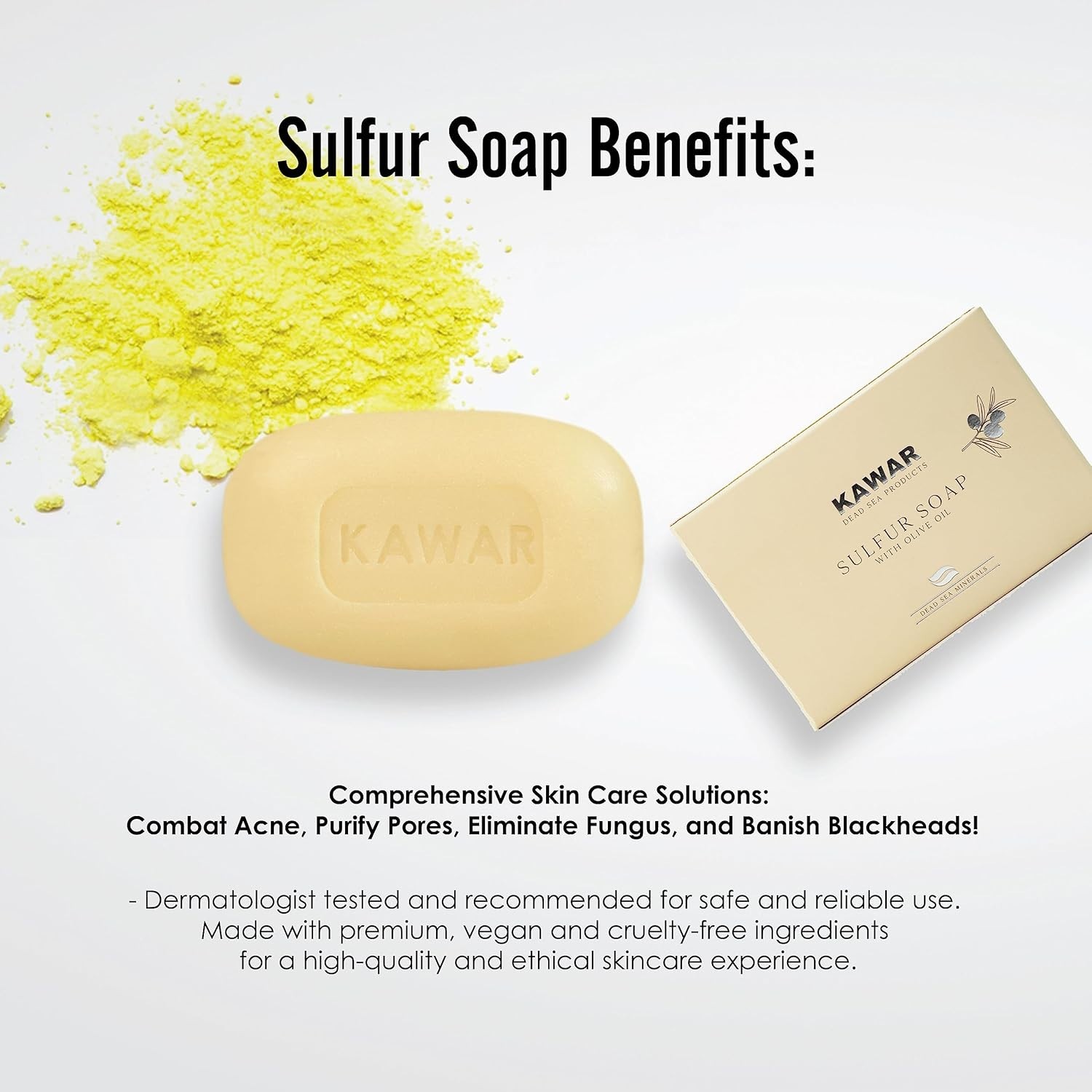 Natural Dead Sea Sulfur Soap with Olive Oil for Oily Skin | 4.2 oz, 2-Pack