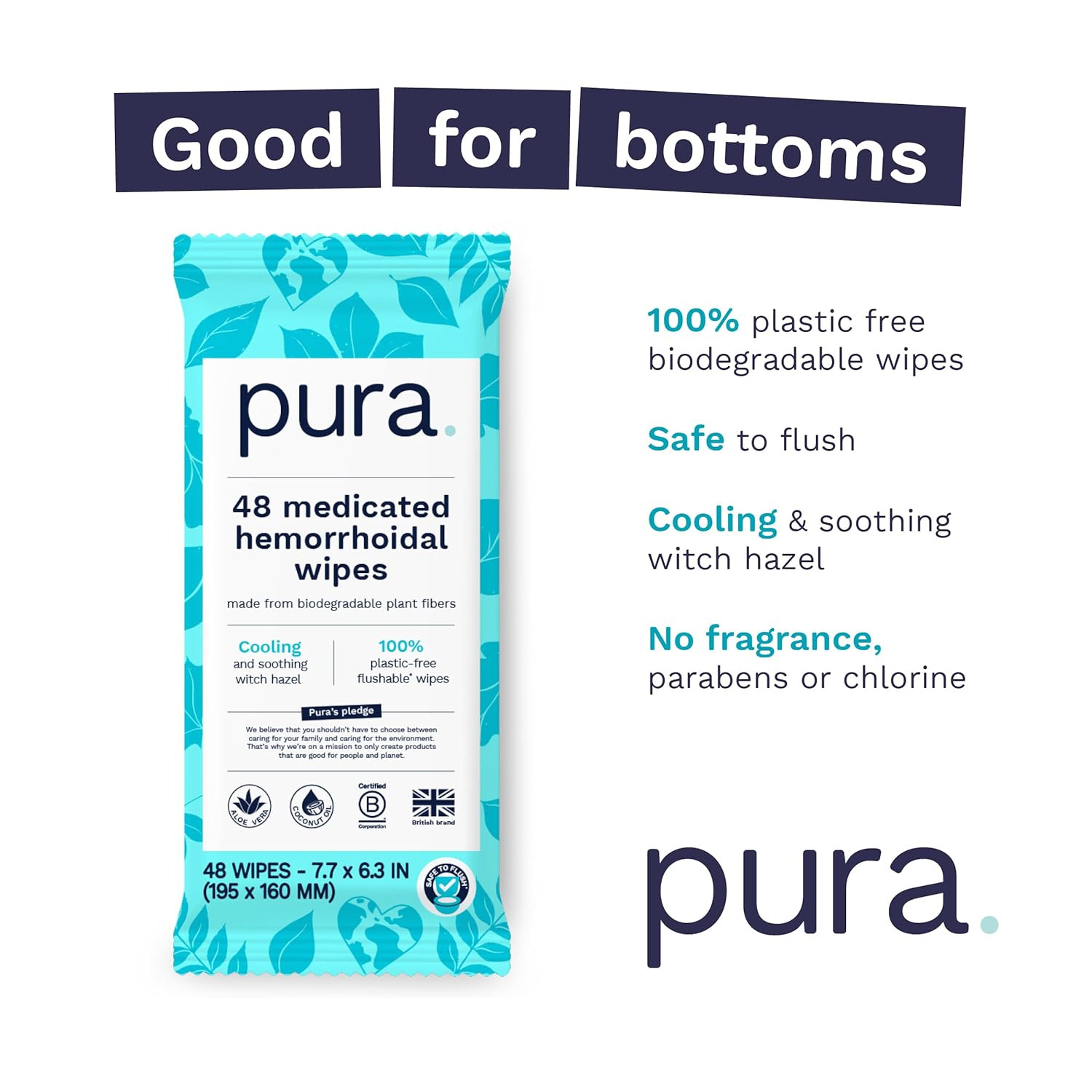 Pura XL Flushable Medicated Wipes for Hemorrhoid Relief, Extra-Large, Fragrance-