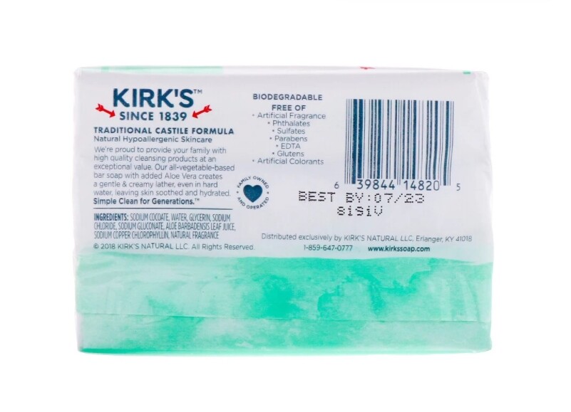 Kirk’s, 100% Premium Coconut Oil Gentle Castile Soap, Aloe Vera, 12 Bars