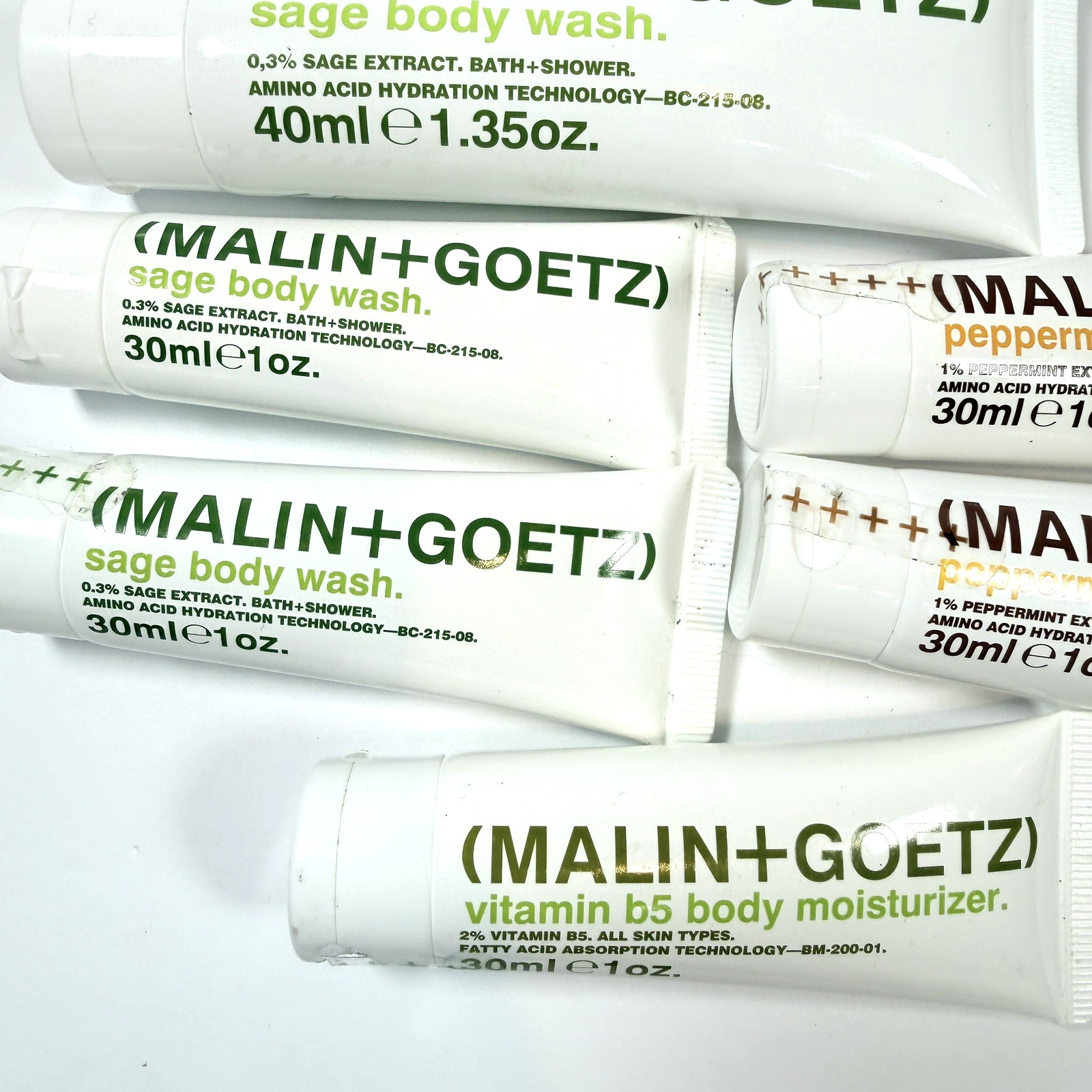 Malin & Goetz Sage Peppermint Shampoo Body wash Moisturizer 1- 1.35oz READ LOT 7