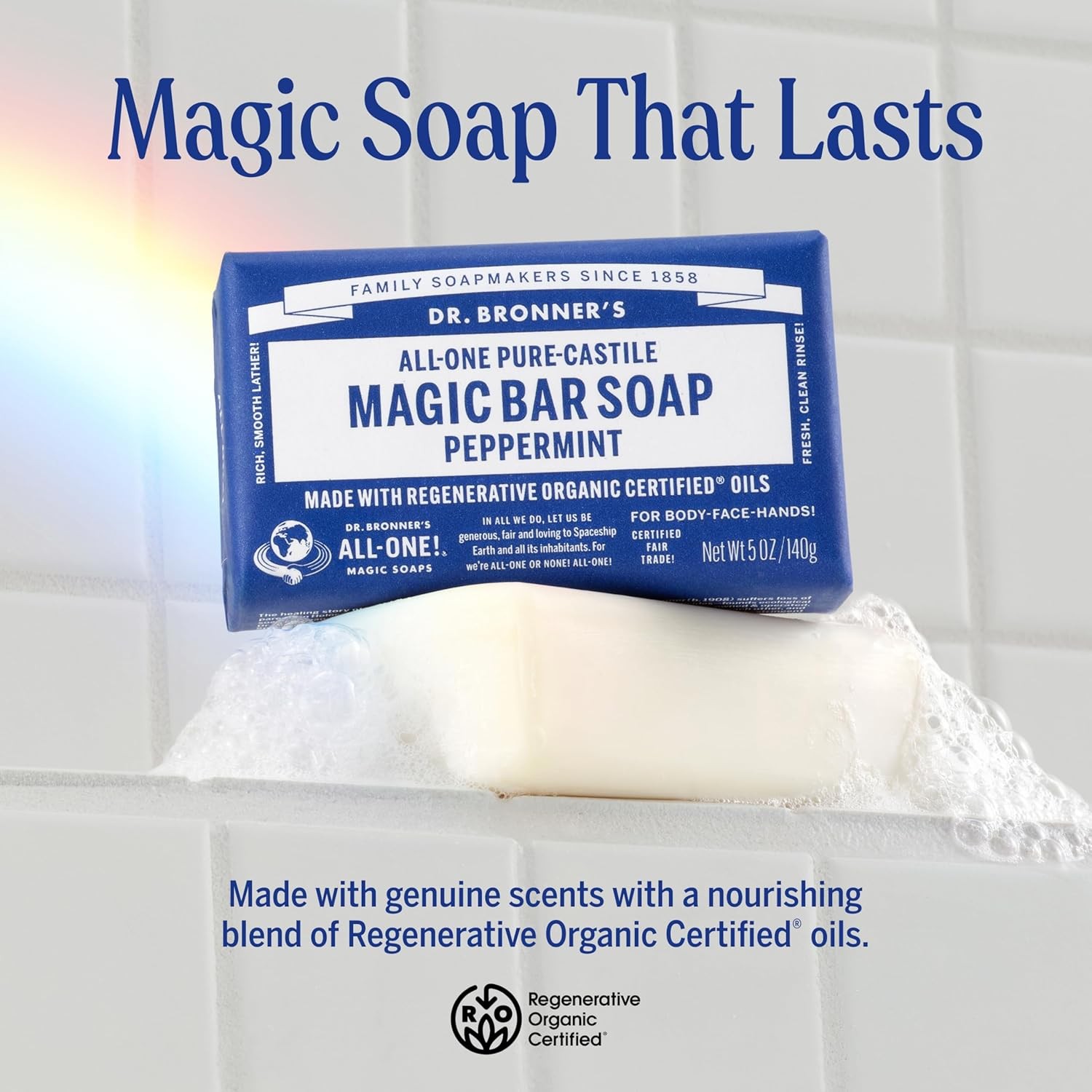 Pure-Castile Magic Bar Soaps (Peppermint, 5Oz, 2-Pack) – Made with Regenerative