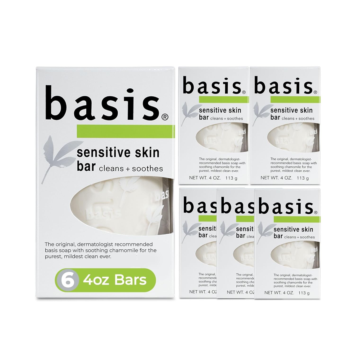 Basis Soap, Sensitive Skin, Unscented, 4oz (6)