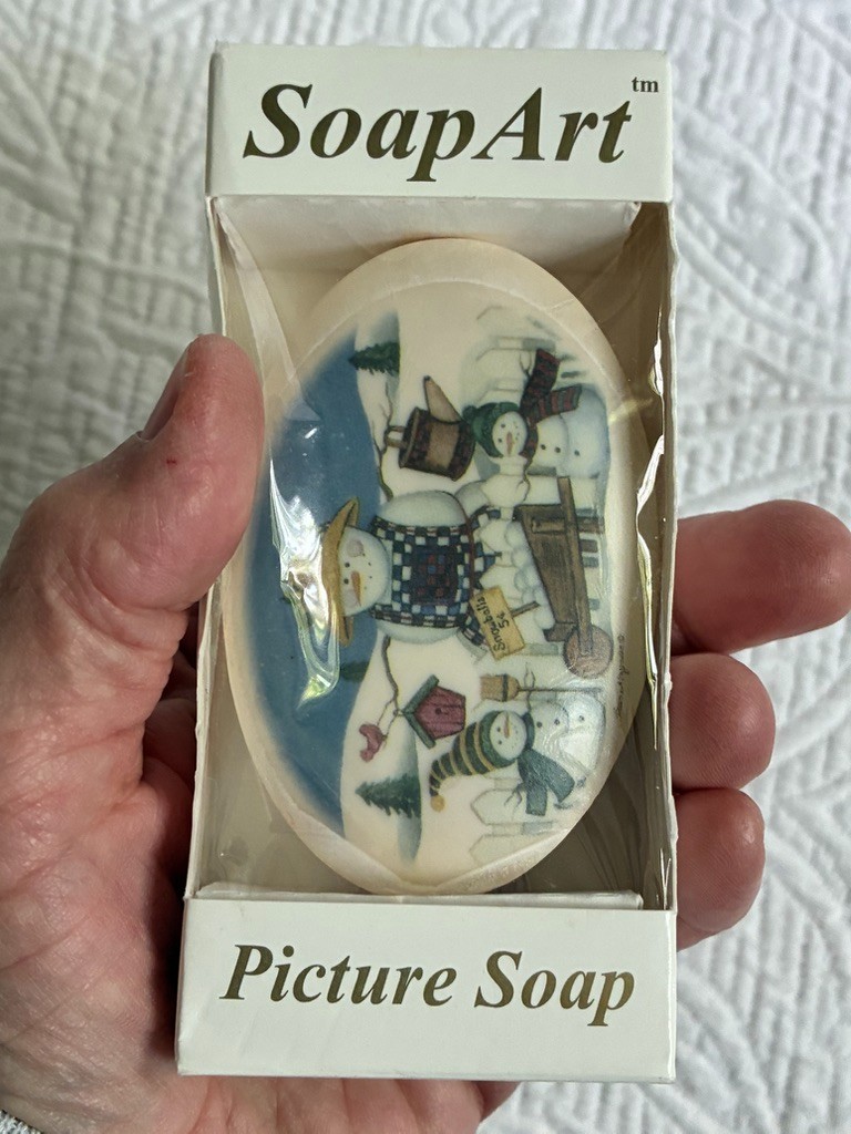 1990s Lasting Impressions Soap Art Picture Soap 3 Snowmen New In Box