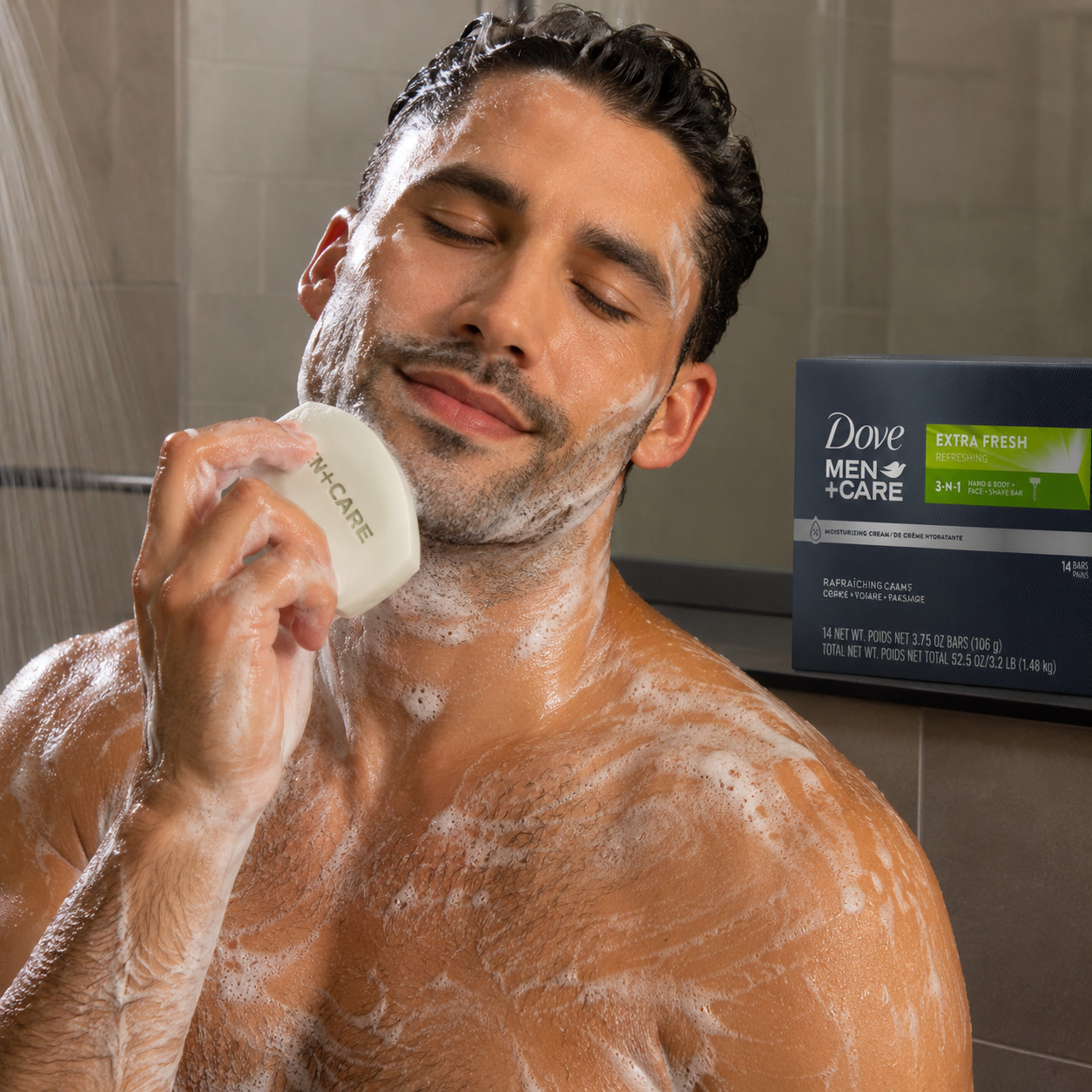 Dove Men+Care Extra Fresh Bar Soap 3-in-1 Body Face Shave 14 Bars