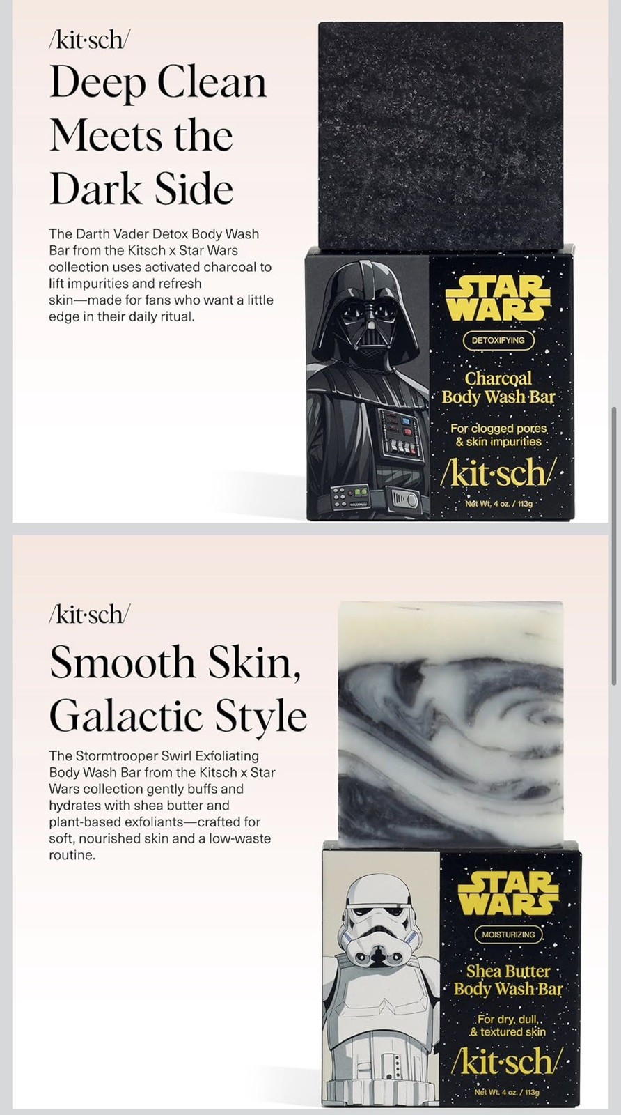Kitsch Star Wars Charcoal & Shea Butter Body Wash Bars – 2-Piece Soap Bundle
