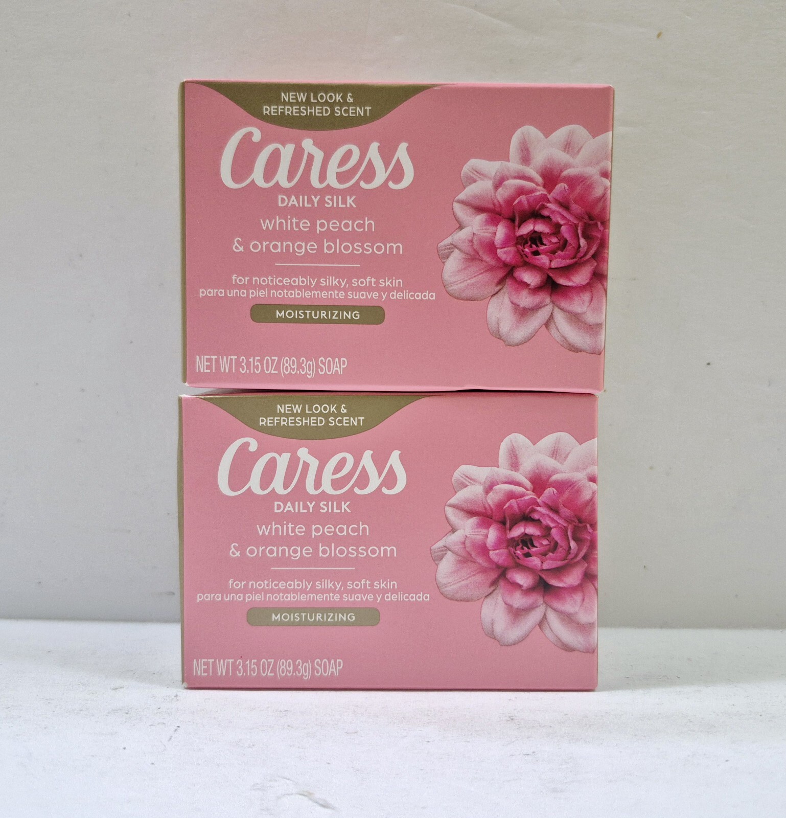Lot of 2 Caress Daily Silk Beauty Bars 3.15oz White Peach & Orange Blossom Soap