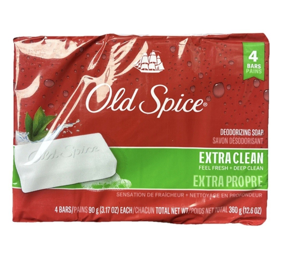 💚 OLD SPICE 💚 (4-BARS) 3.17 Oz 💚🫧•EXTRA CLEAN•🫧💚 Deodorizing Bar Soap 🫧.