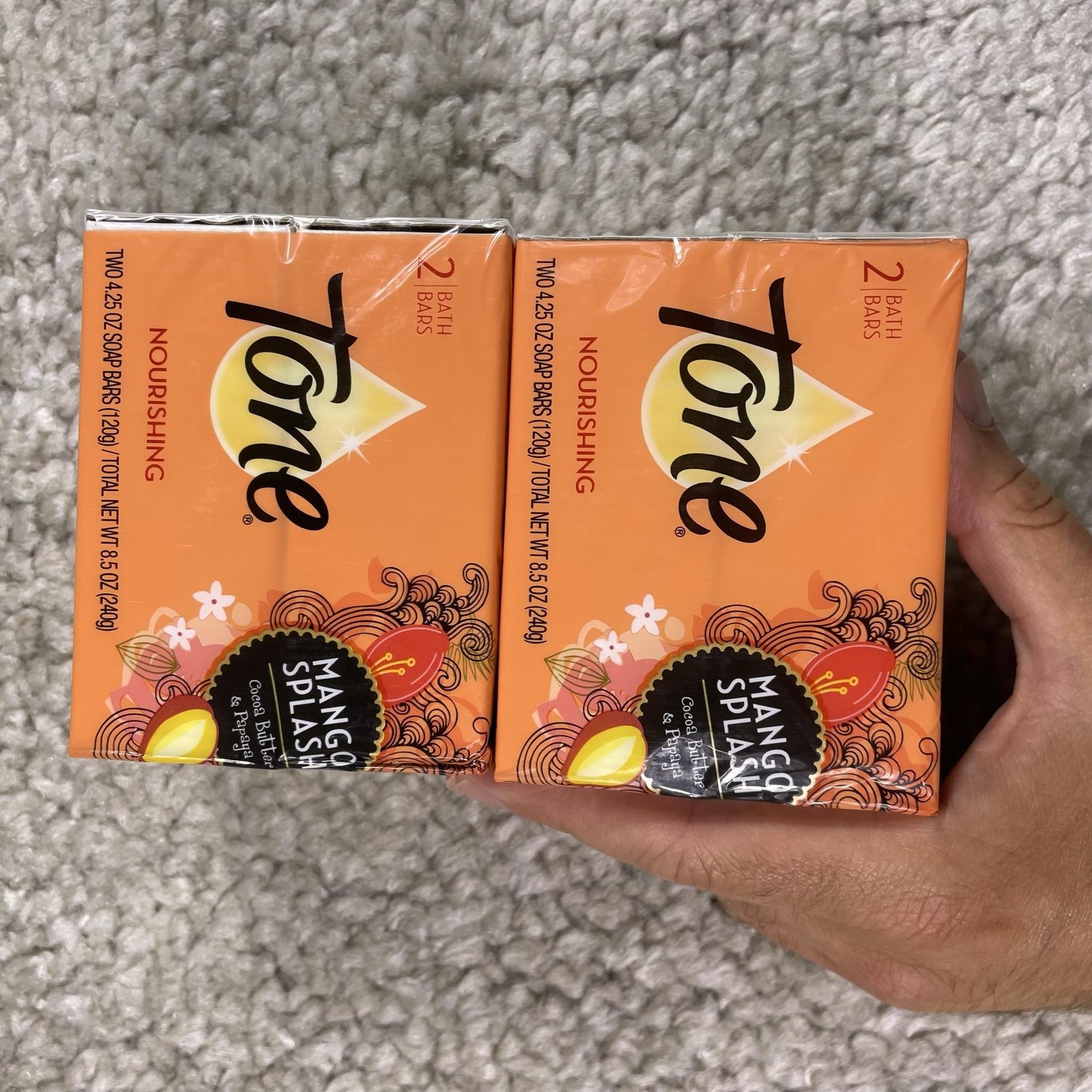 Tone Mango Splash Soap Bars 4.25oz 2-Bar Pack Lot of 2 Body New Cocoa Butter