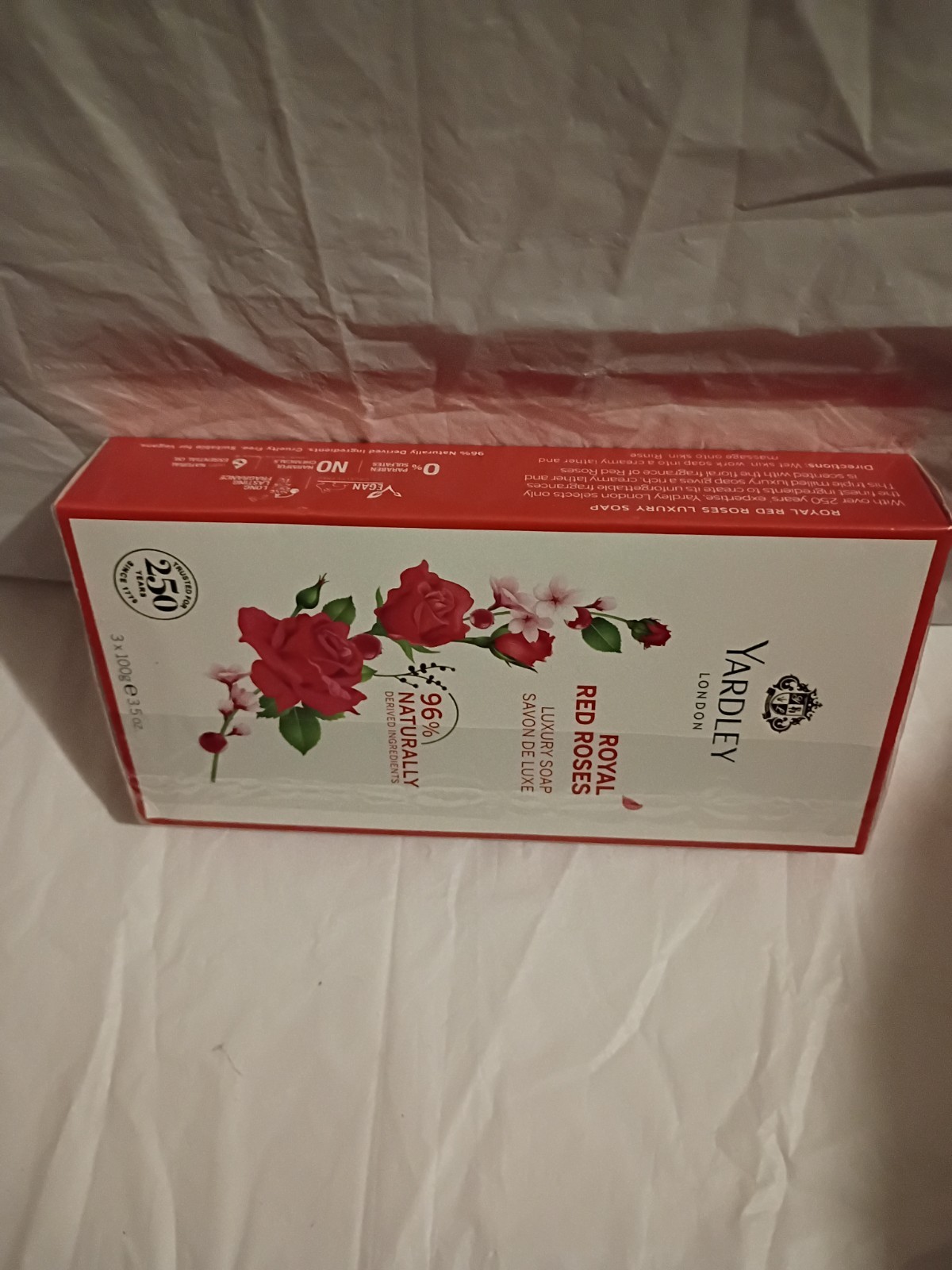 Yardley Royal Red Roses Luxury Soap 96% Natural 3 x 100g Floral Scent