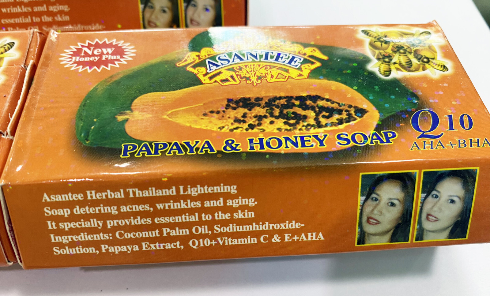5 x Asantee Papaya Honey Soap with Q10, AHA, BHA Skin Bright 125g