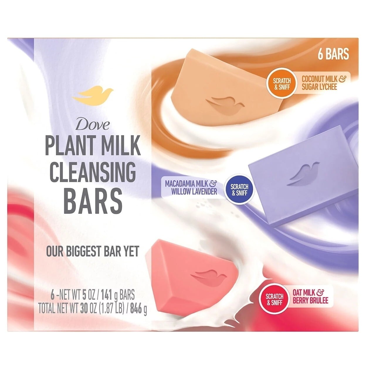 Dove Plant Milk Cleansing Bar Soap for Moisturized Skin, Variety Pack, 6-Pack