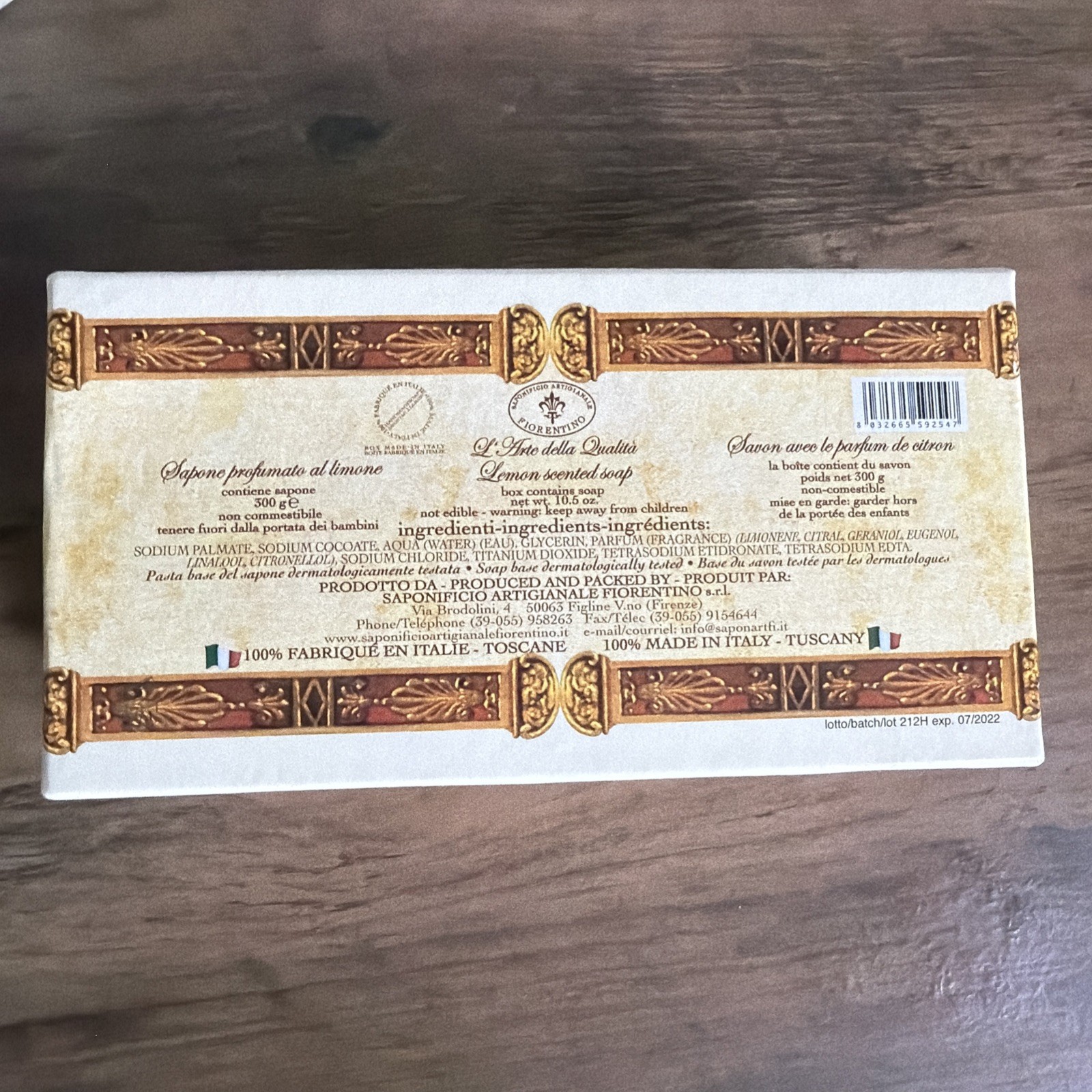 LA SAPONERIA FIRENZE LEMON SCENTED SOAP 10.5 oz / 300g Made in TUSCANY-ITALY