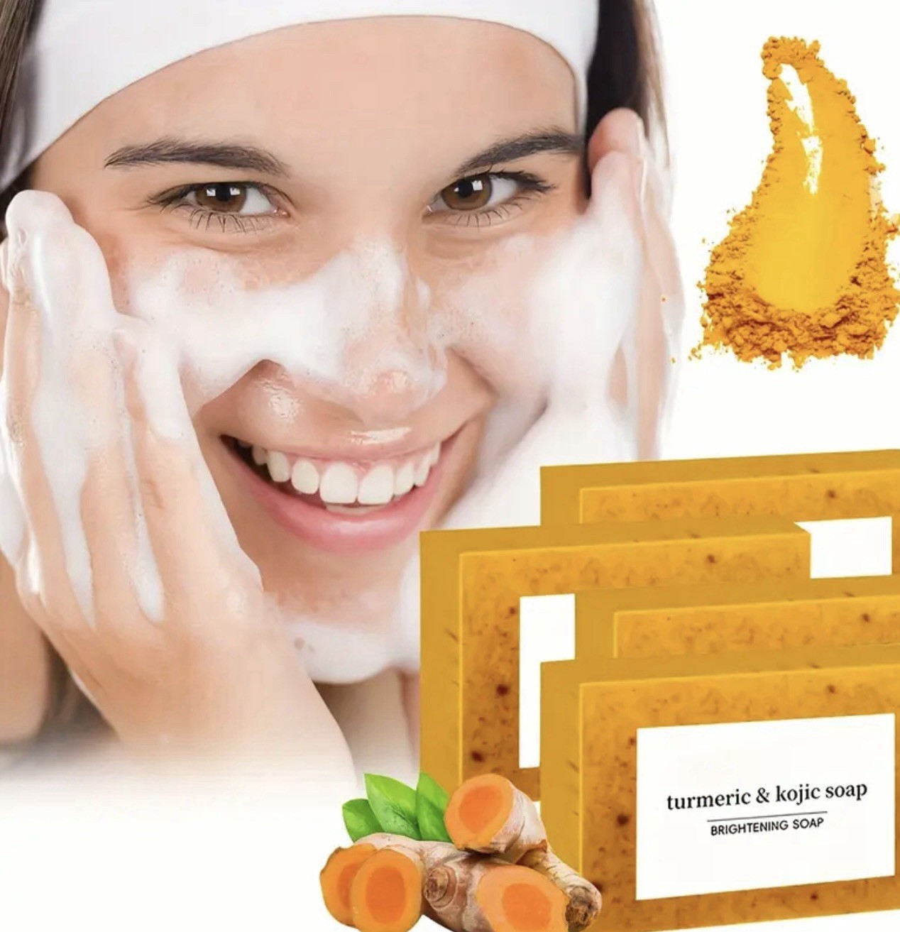 4Pcs Lemon Turmeric Kojic Acid Soap Bar Brightening for Face and Body