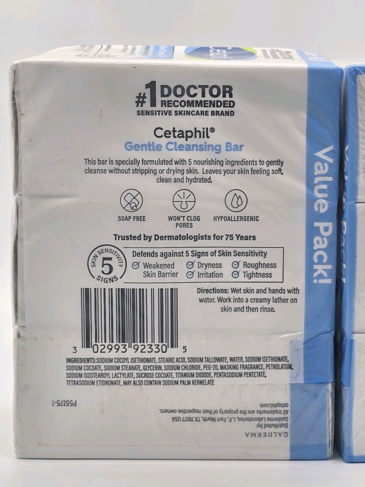 2x VALUE PK Cetaphil GENTLE CLEANSING BAR 4.5oz Dry Sensitive Skin = 6 bars