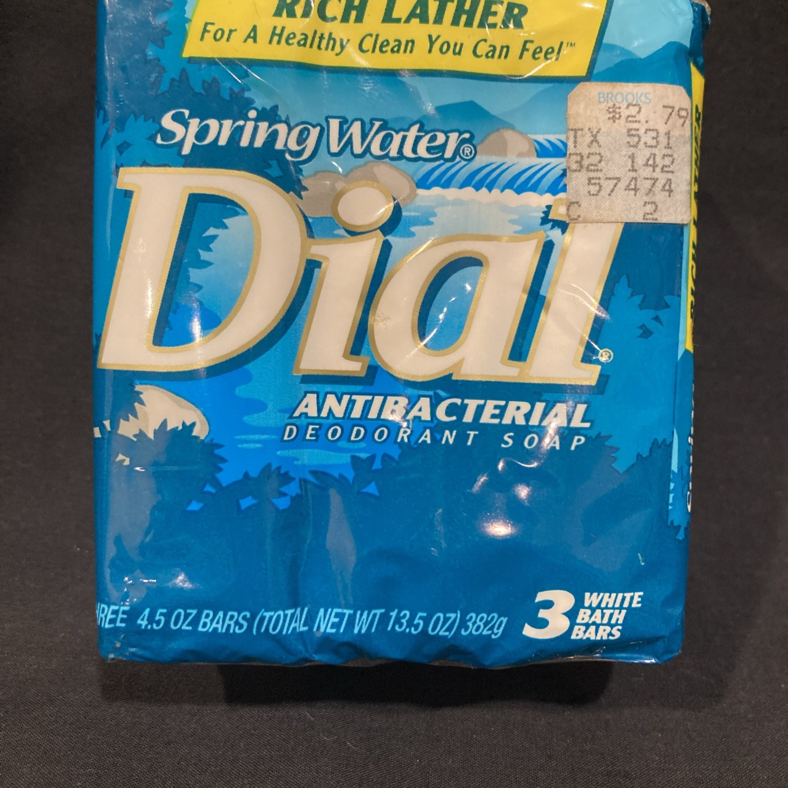 Dial Spring Water Antibacterial Deodorant Soap White Bath Bars 3) 4.5oz NOS 1999