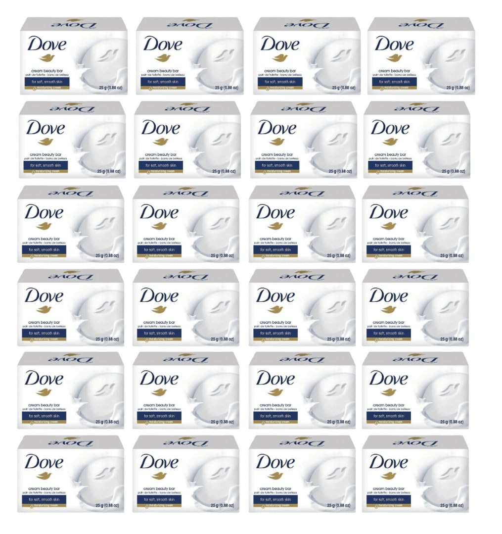 (12) Pack 25 Grams Dove Cream Beauty Bar Travel Size Soap .88 Oz