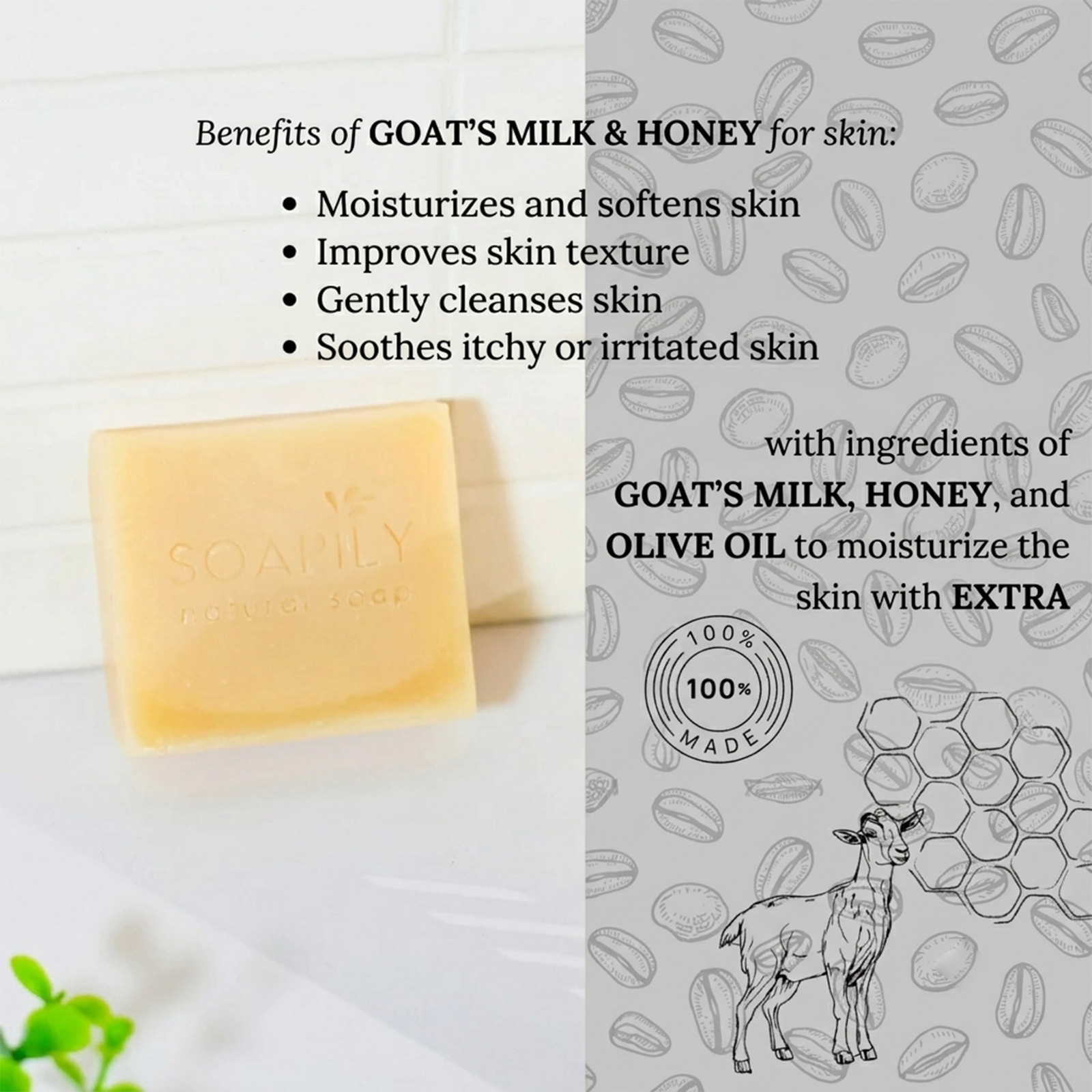 4Pcs SOAPILY Goat Milk & Honey Natural Soap Skin Barrier Brightening Dry Skin