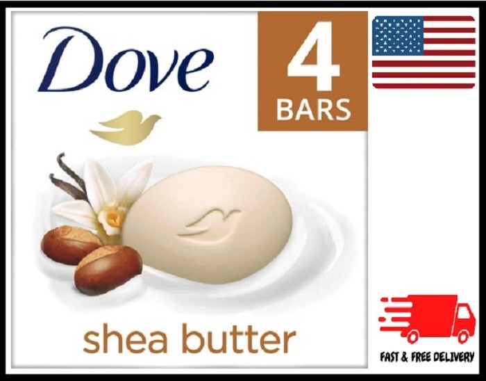 Dove Beauty Bar Bath Soap Moisturizing Gentle Shea Butter & Vanilla, 4 Bars
