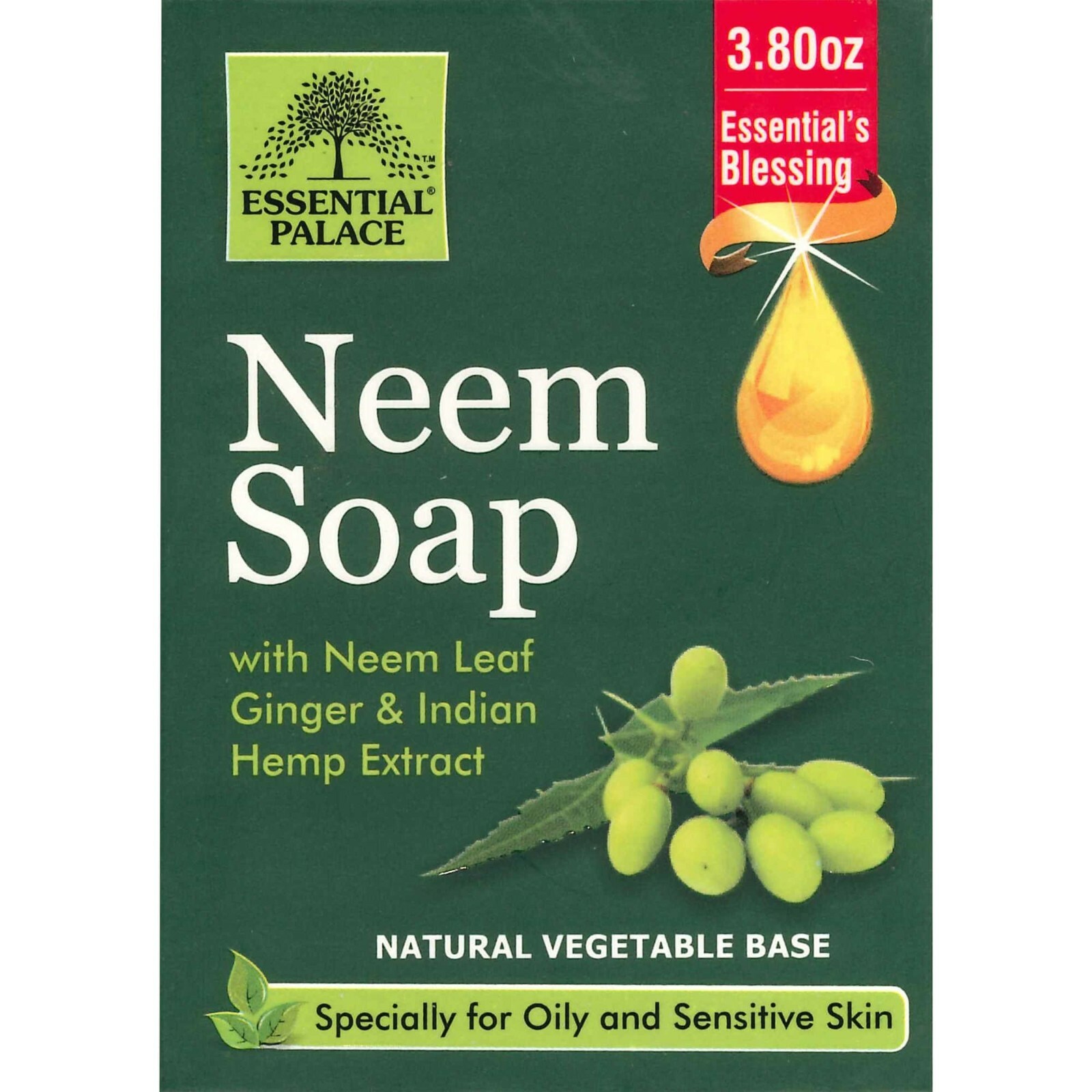 Neem Soap with Ginger & Indian Hemp, For Oily & Sensitive Skin, Vegetable Base