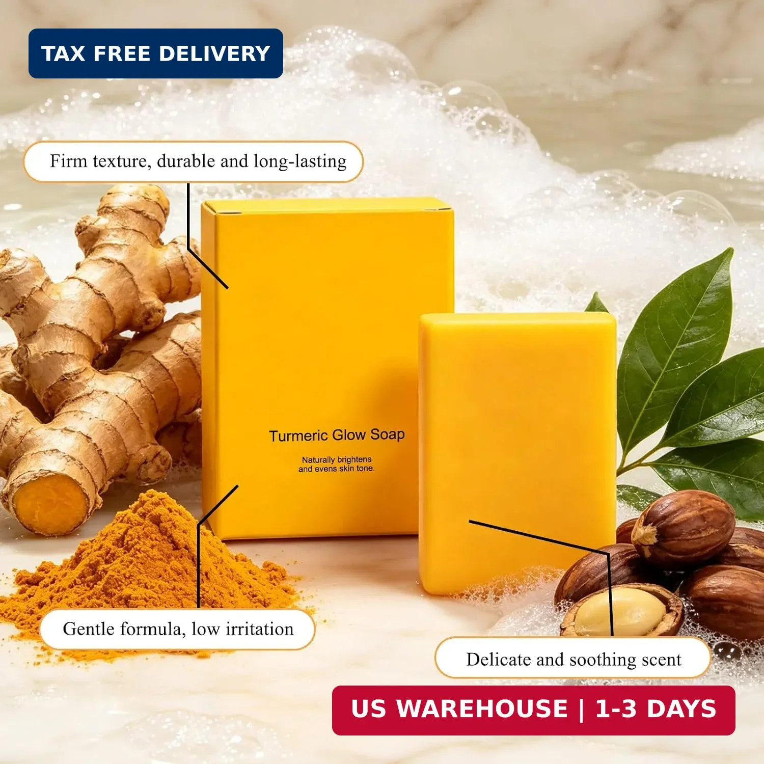 2 PCS Turmeric Glow Soap, Handmade Turmeric Cleansing Soap, Handmade Soap for Fa
