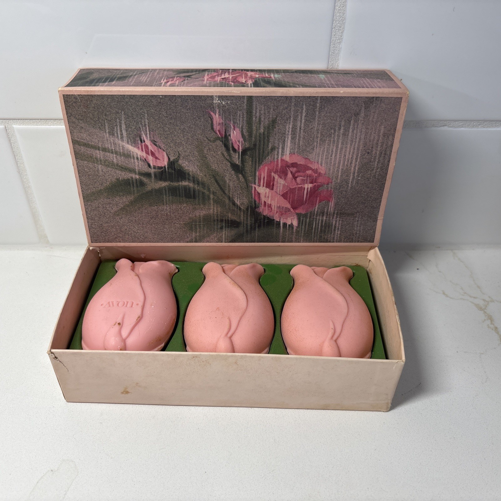 Vintage Avon TOUCH of ROSES 3 Perfume Soaps 3 Oz. Each 1970s NIB