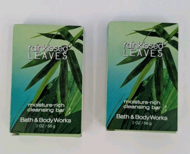 2pc Bath & Body Works Rainkissed Leaves 2 Oz Moisture-Rich Cleansing Bars Soap