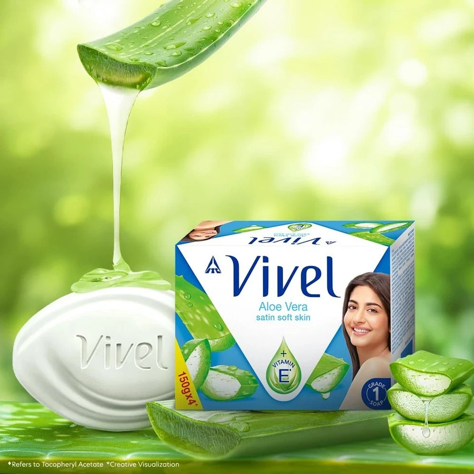 Vivel Aloe Vera Grade 1 + Vitamin E Bathing Soap 150 g × 4 – Soft, Glowing Skin