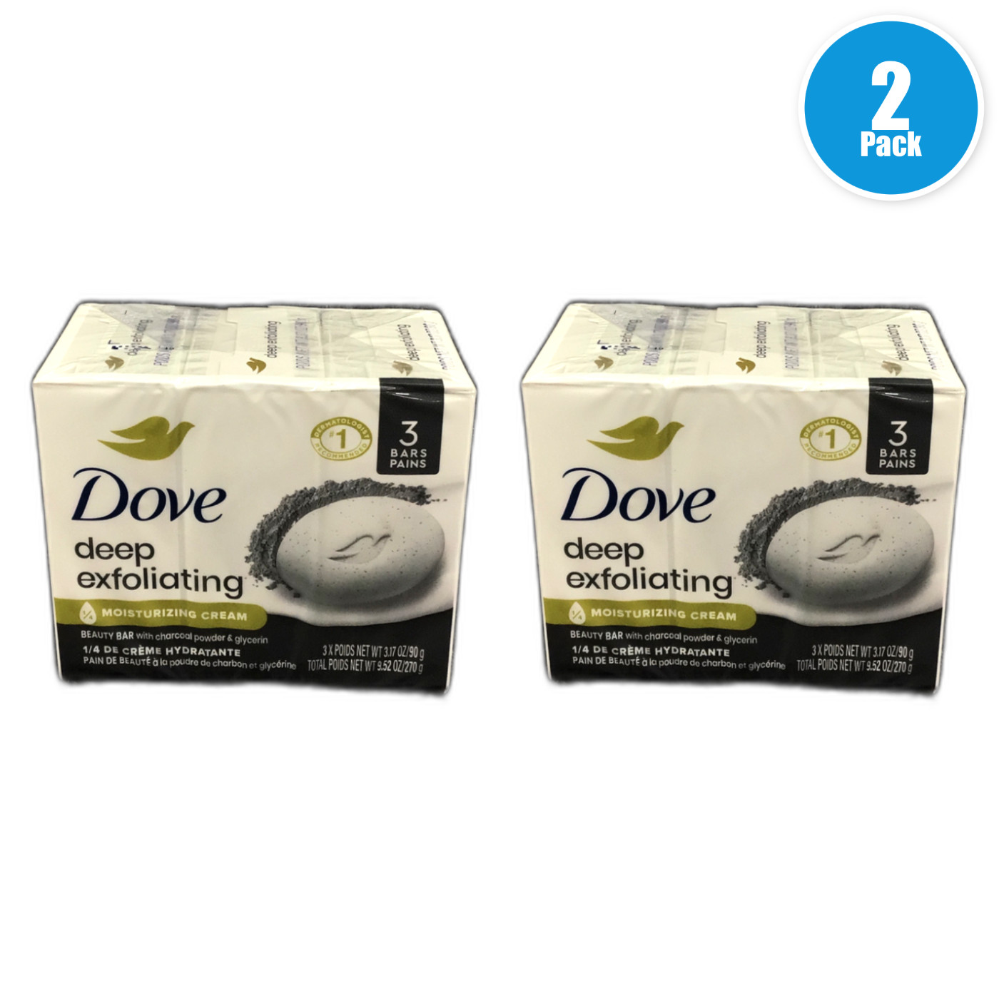 Dove Deep Exfoliating Beauty Bar Charcoal Powder 3.17oz Pack of 2 New
