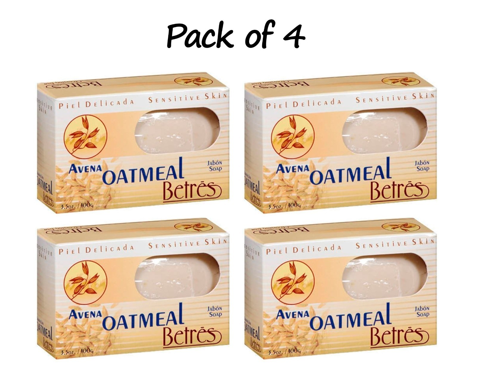 Betres Oatmeal Soap 3.5 oz Moisturizing Bars, 4 Pack