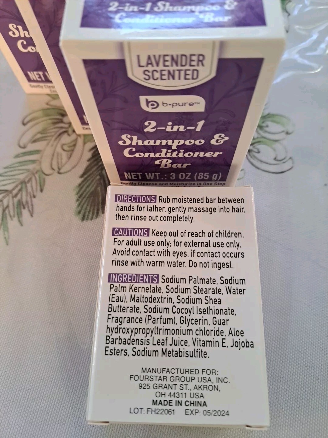 4 Bars B-Pure 2 In 1 Shampoo & Conditioner Bar Lavender Scented 3oz each BPure
