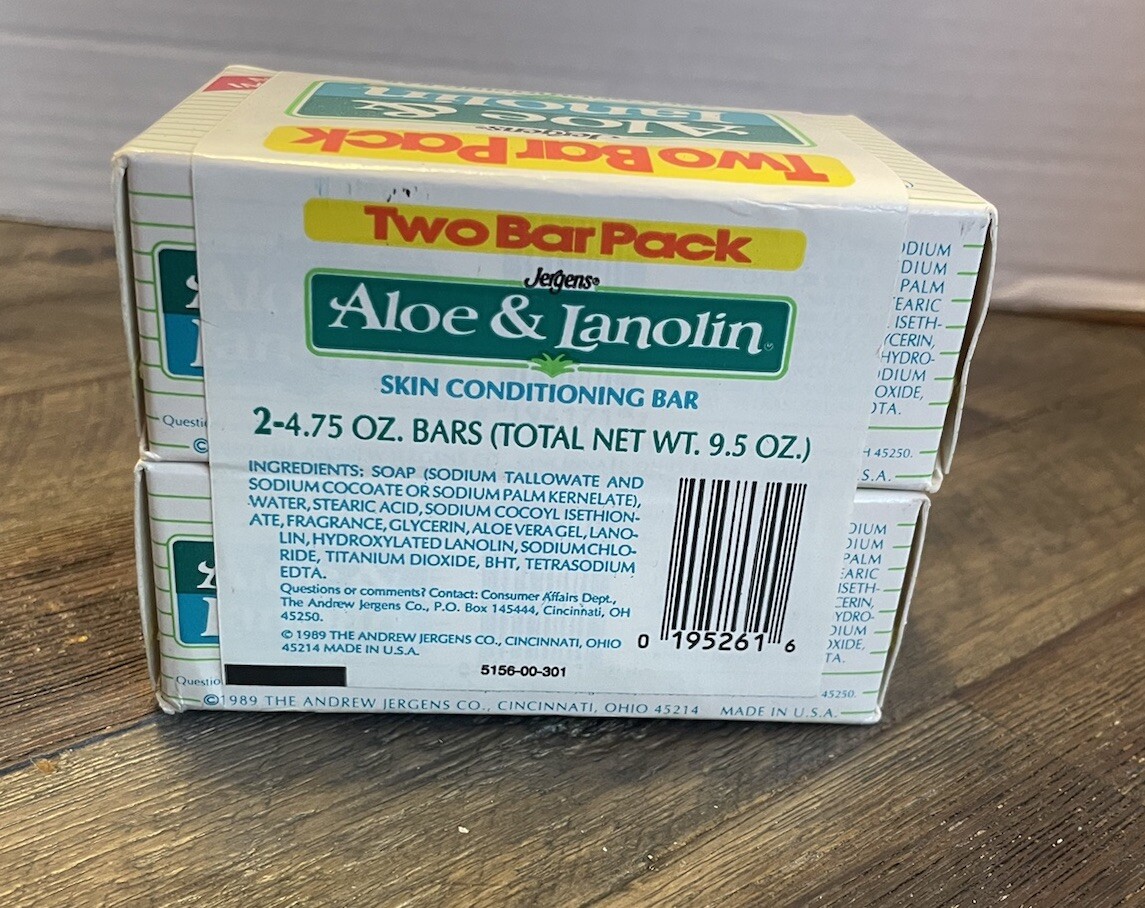 VTG Jergens Aloe & Lanolin Skin Conditioning Bar Soap 1989 NOS 4.75 oz (2 Pack)