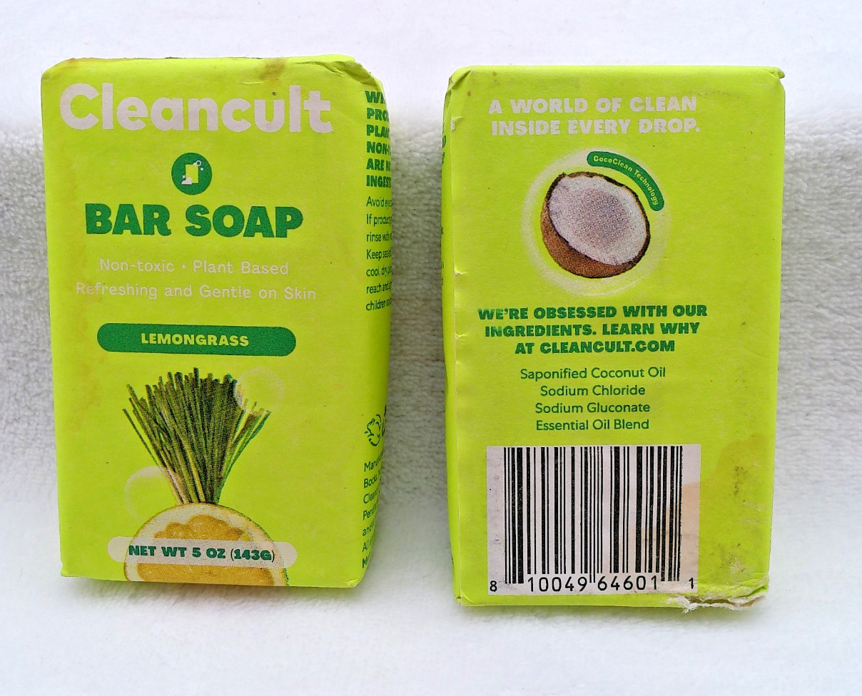 2 pk Cleancult Lemongrass Non toxic Plant Based Gentle Bar Soap