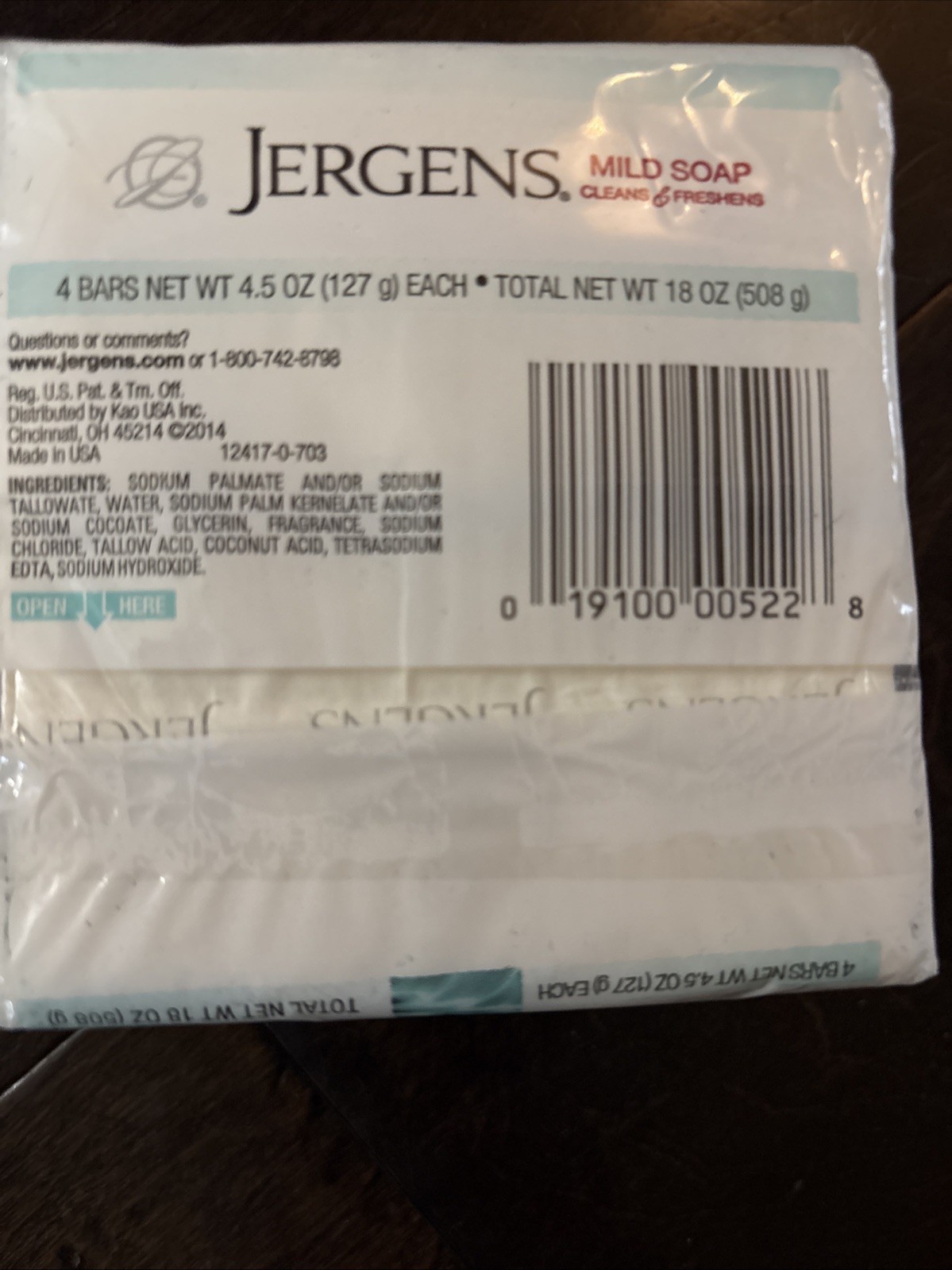 Jergens Mild Bar Soap Cleans w/ Tallowate Tallow 2 PACKS (8 bars, 4.5 oz ea bar)