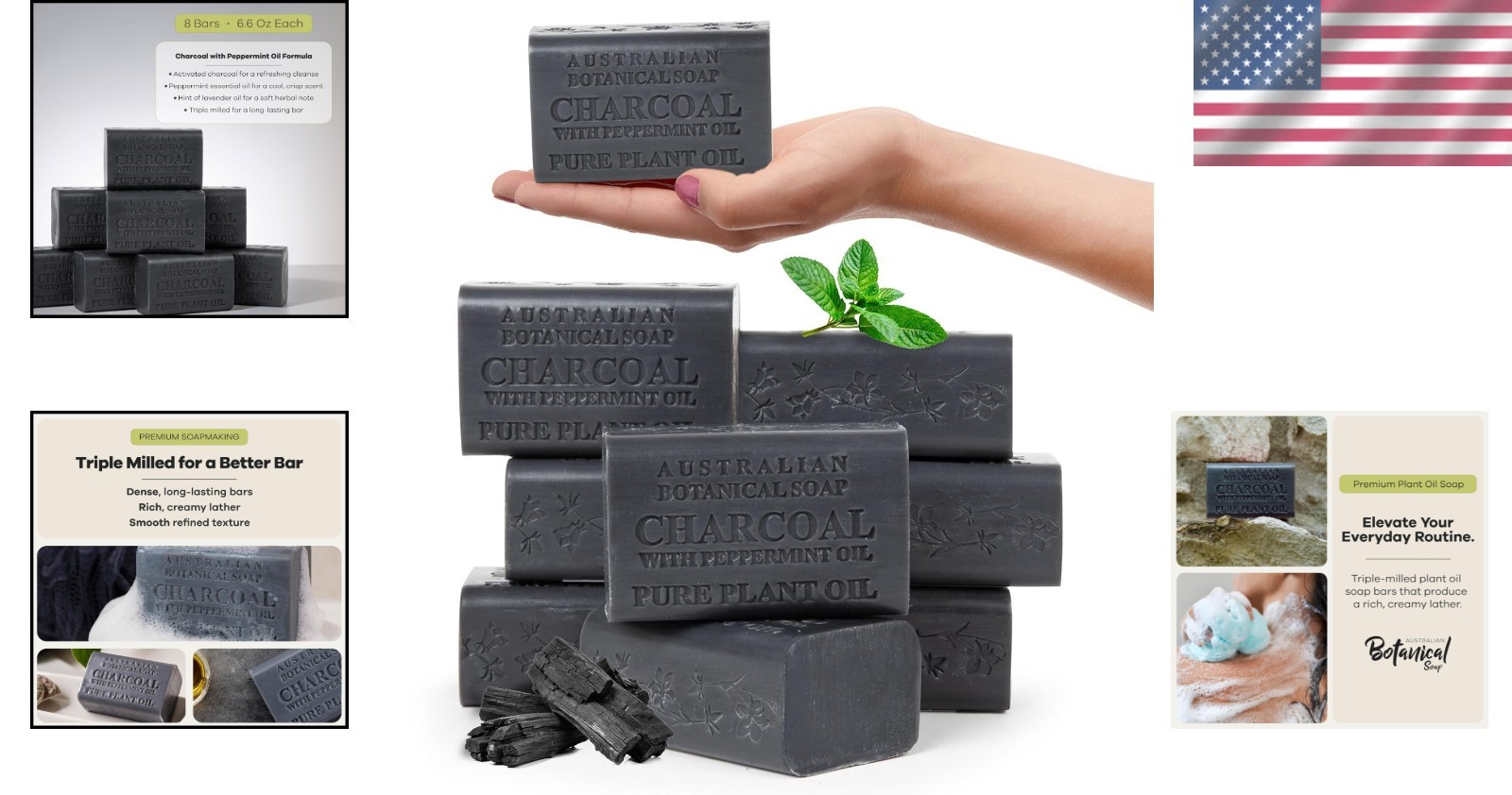 Australian Botanical Black Soap with Peppermint Oil – 8 Bars