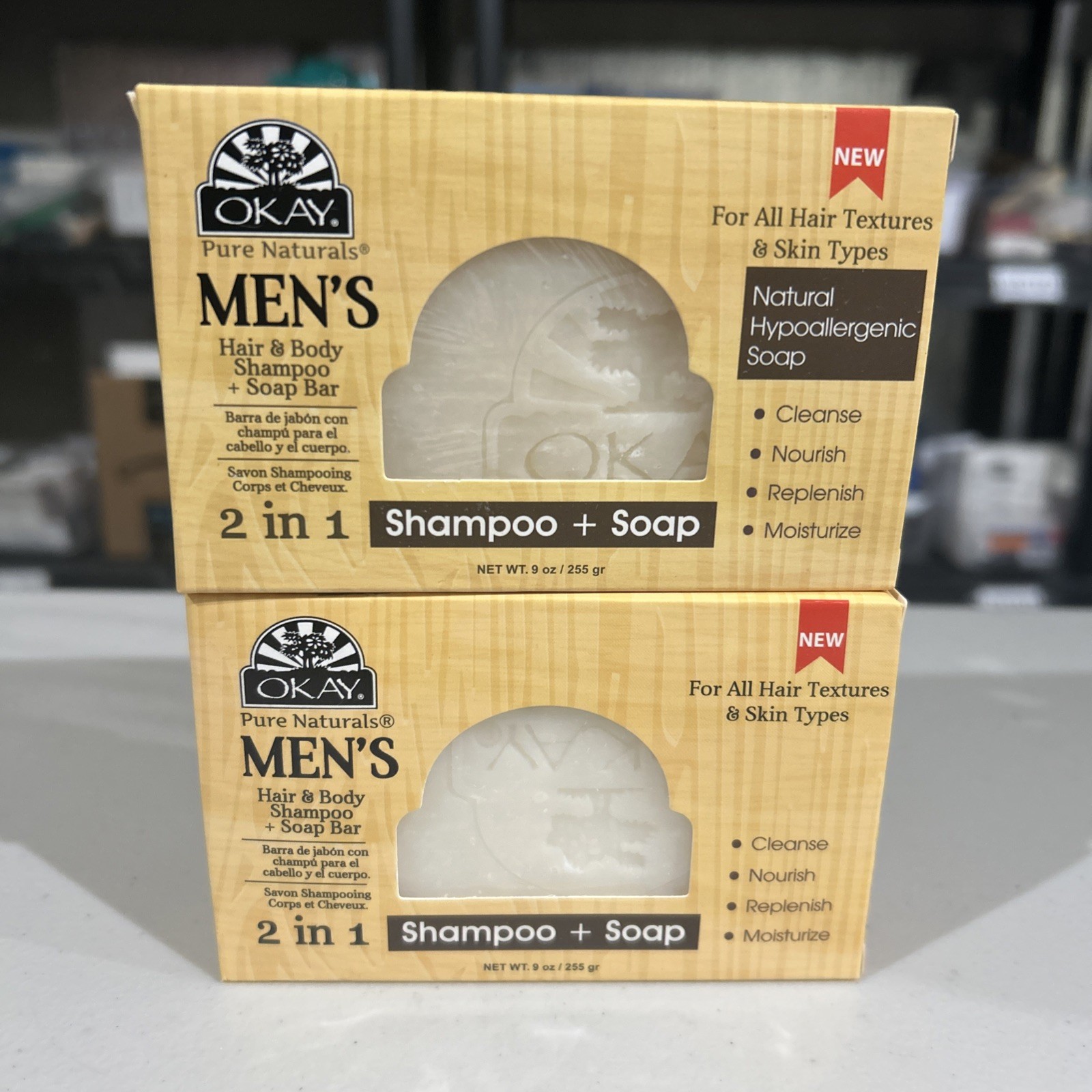 Lot of (2) Okay Pure Naturals Men’s 2 in 1 Fresh Shampoo + Soap Bars
