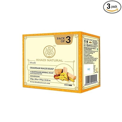 Khadi Natural Chandan Haldi Soap-Herbal Bathing Bar-Pack of 3 (125g x 3) 375g