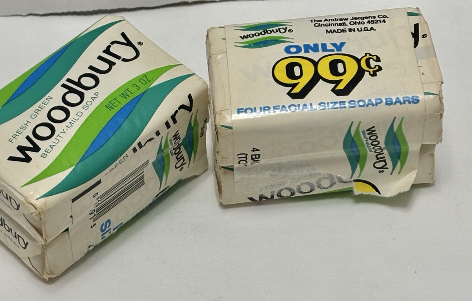 Vintage 4 Bars Woodbury Fresh Green Beauty-Mild Soap. New – Movie Prop 1970s USA