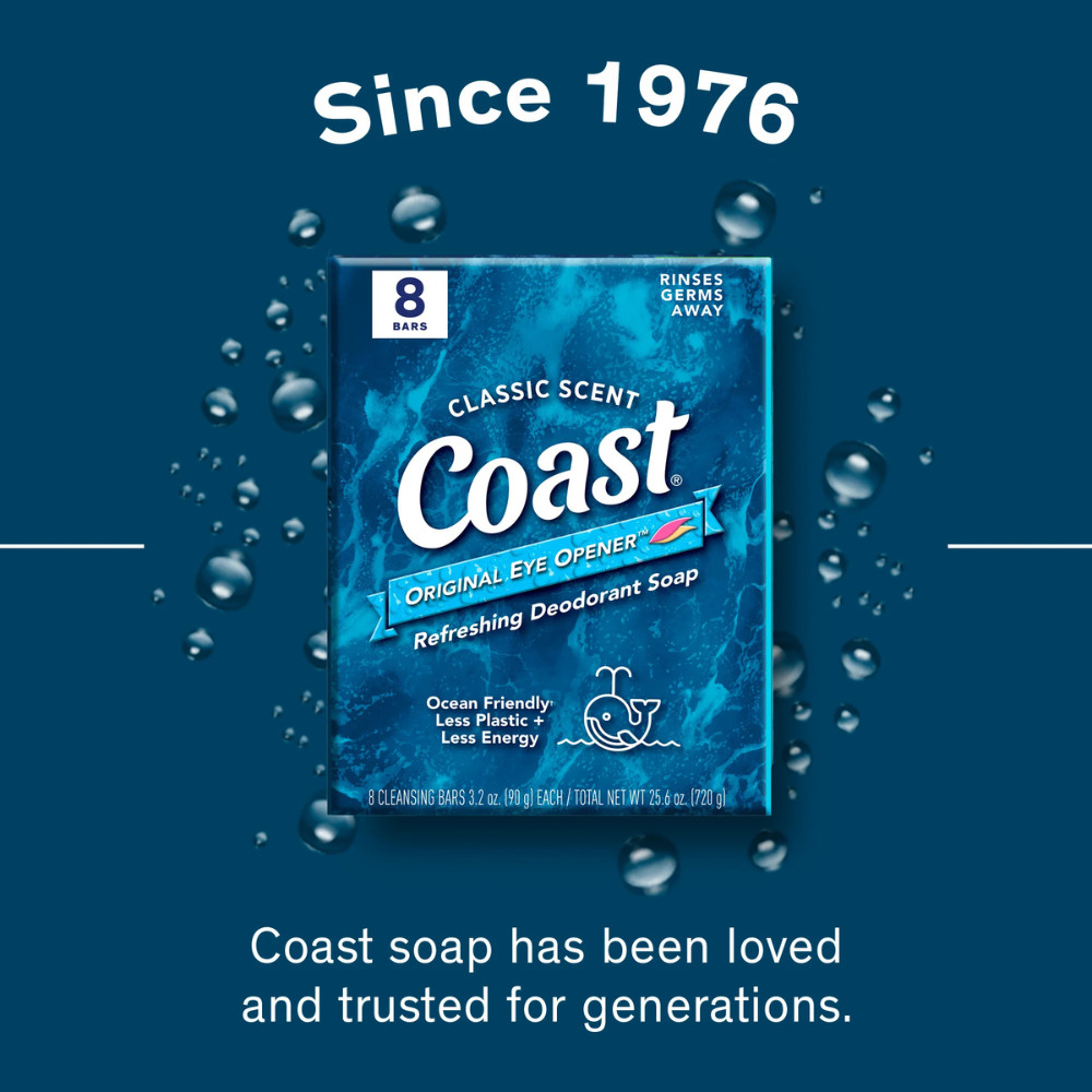 Coast Refreshing Deodorant Bar Soap, for All Skin Types, Classic Scent, 24 Bars