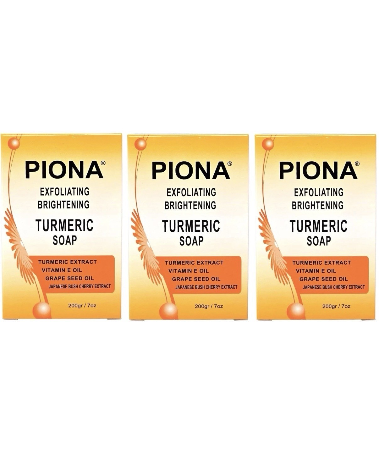 PIONA Exfoliating Brightening TURMERIC Soap 7 Oz. [3PCS]