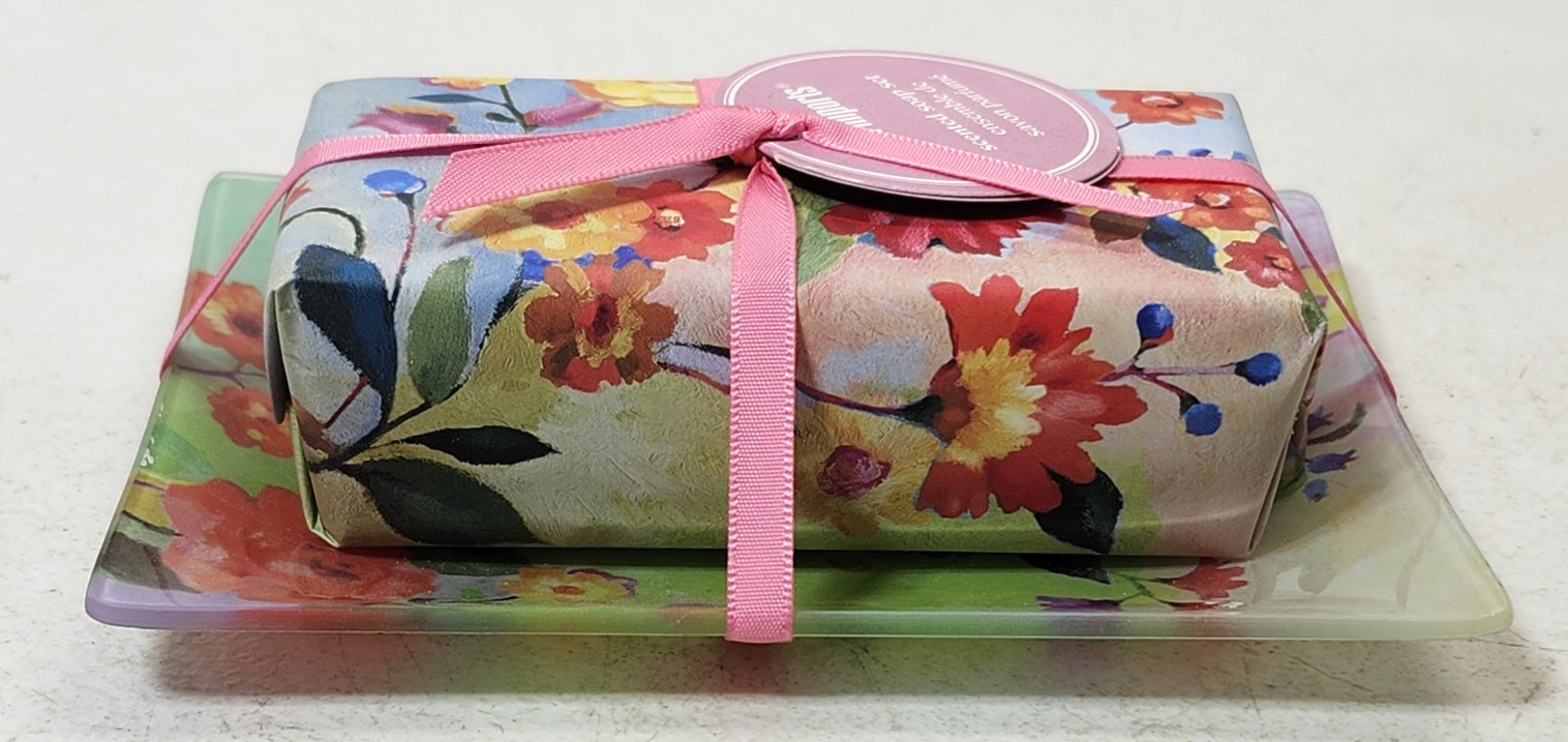 Pier 1 Imports Colorful Floral Scented Soap With Dish Bathroom Decor NEW